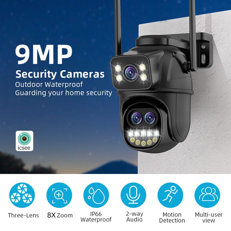 Icsee3 Mesh 9MP 8X Zoom Zoom HD Wireless Gun Ball Network WiFi Camera Remote Mobile Monitoring_voghion.com