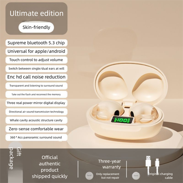 2025 Nuovo auricolare Bluetooth a conduzione ossea con clip auricolare wireless per sport e corsa, batteria a lunga durata, adatto per Android_voghion.com