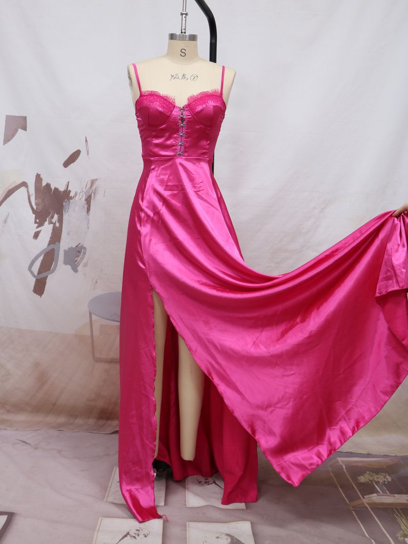 Damenbekleidung Frühling und Sommer sexy Schlitz Hosenträgergurte Baumwolle Bankett Ballkleid Brautjungfernkleid_voghion.com