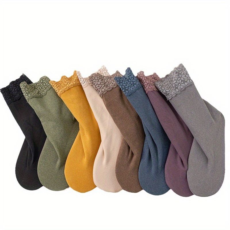 Winter women's German velvet warm thickened lace cotton socks medium tube loose home non-slip velvet floor socks_voghion.com
