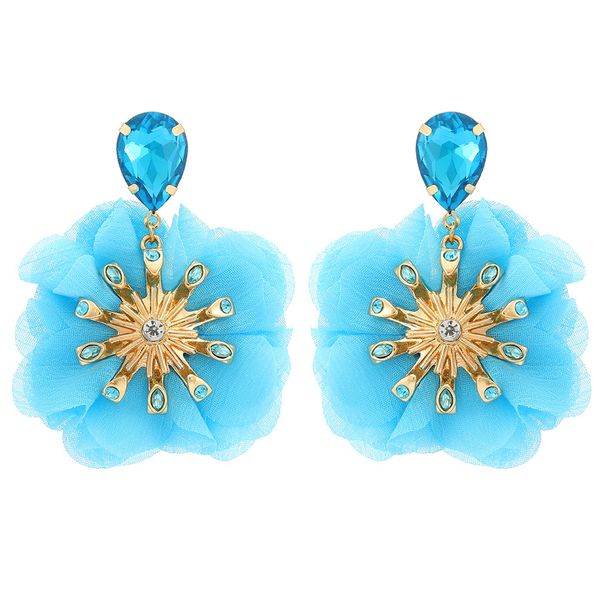 Big flower chiffon earrings clip diamond earrings jewelry_voghion.com