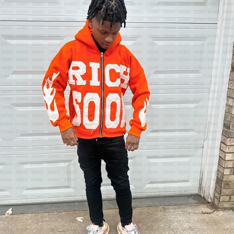 Buchstabendruck Reißverschluss Strickjacke Lässige Persönlichkeit Trend High Street Hip Hop Stil Männer Und Frauen Sweatshirt_voghion.com