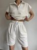 Nouvelle mode 2025 avec col, manches, haut ample, short attaché, ensemble deux pièces_voghion.com