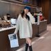 Maglione pullover di media lunghezza con scollo a V, semplice e di alta qualità, in stile coreano, per donna, alla moda, ampio, pigro, versatile_voghion.com