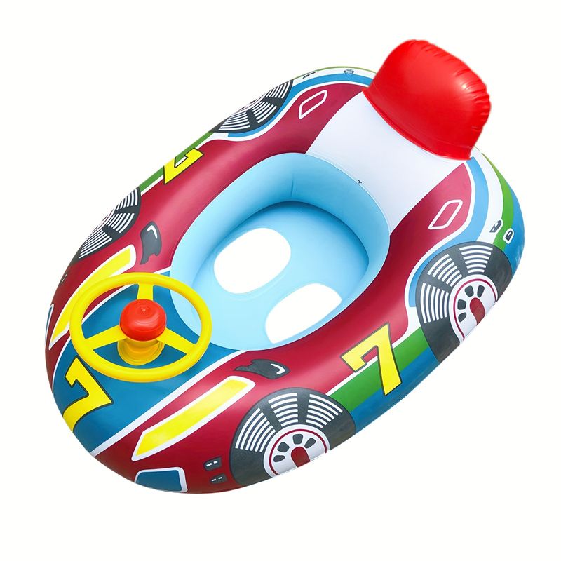 Anneau de natation gonflable pour enfants, 1 pièce, avec volant, siège de piscine épais, bateau pour garçons et filles, jeu d'eau amusant et sûr_voghion.com