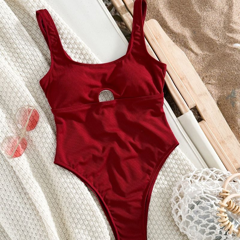 Women's Clothing Cut Out One-Piece Bikini Tube Top High Slit Swimsuit Sexy Bikini_voghion.com