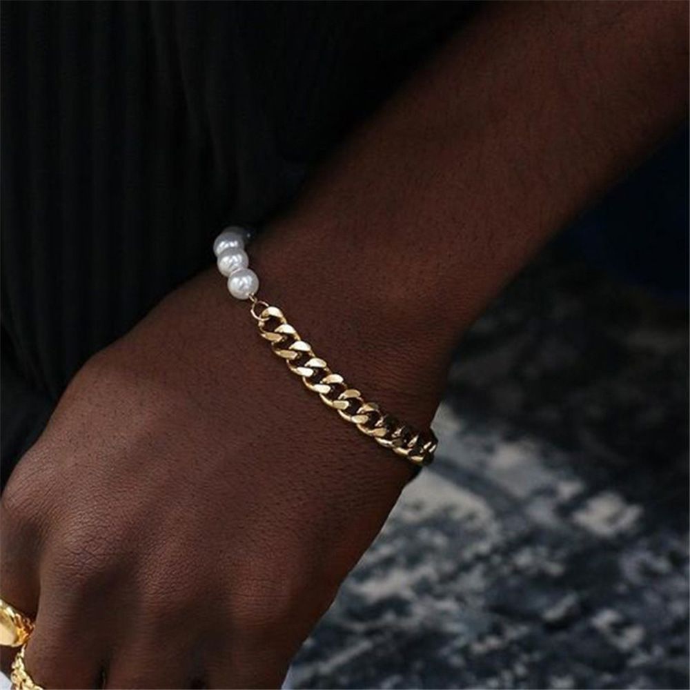 Neue kubanische Kette Perle für Männer minimalistischen Stil Mode Ins Nische Hip-Hop einfaches Paar Armband_voghion.com
