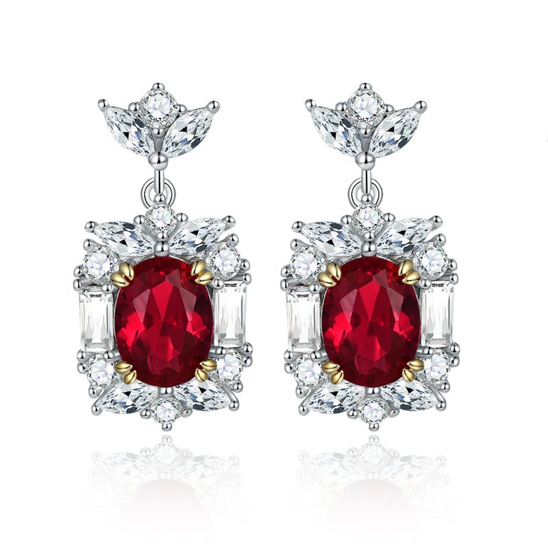 Orecchini retrò eleganti per donna, orecchini leggeri di lusso con zirconi rubino, orecchini in argento sterling S925 placcato in colore_voghion.com