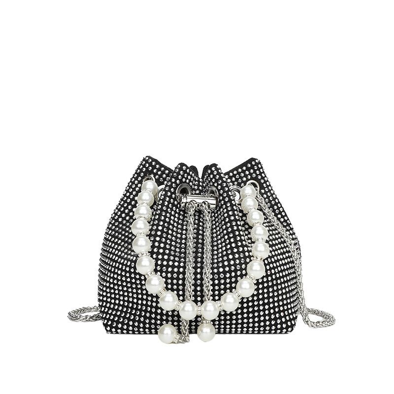 Crossbody Bucket For Women, High-End Feel, 2025 New Design, Niche Drawstring Fashion Chain Rhinestone Bag_voghion.com