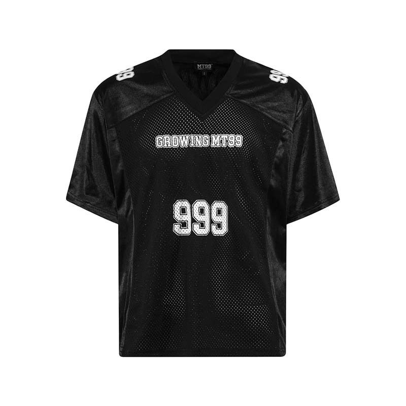 T-shirt de sport à manches courtes et col en V pour homme, imprimé alphanumérique, maille épissée, tendance et ample_voghion.com
