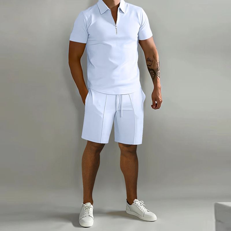 Men's Clothing Men's Short Sleeved Shorts Casual Suit Slim Men's Summer Cross Border Two Piece Suit Solid Color_voghion.com