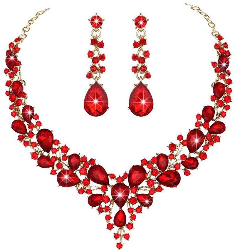 Braut Strass Kristall Halskette Ohrring Damen Ball und Bankett Kostüm Set, Luxuriöse Erste_voghion.com