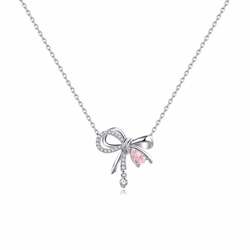 Stamp VENUS  Sier Color Necklace For Women Butterfly Bow Pink Crystal Jewelry Girls Gifts Dropshipping Who_voghion.com