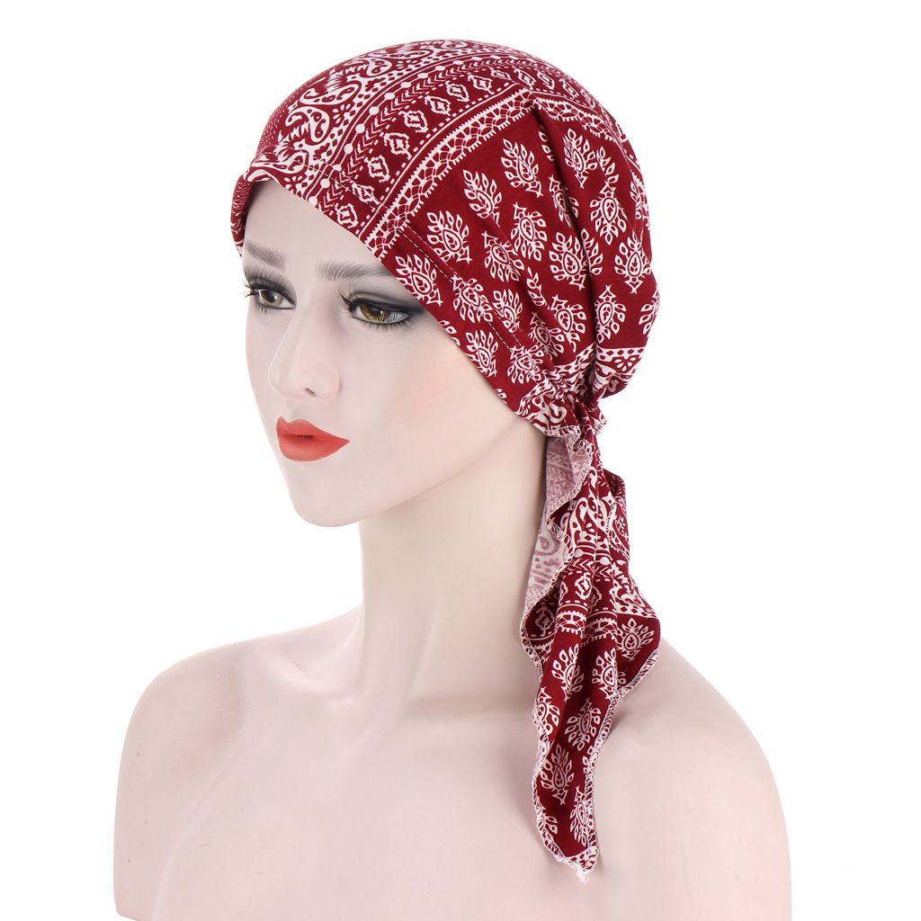 new curved flower cloth two-tail flower headscarf simple headscarf cap chemotherapy cap_voghion.com