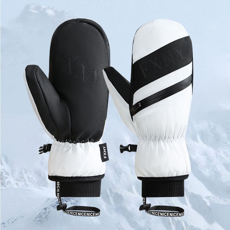 Beyaz Ördek Açık Hava Bisiklet Sıcak Kayak Snowboard Kış Polar Astarlı Kalınlaştırılmış Genişletilmiş Su Geçirmez Rüzgar Geçirmez Kaz Tüyü Eldiven_voghion.com