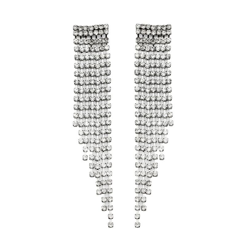 Exaggerated long with super sparkling claw chain tassel rhinestone earrings, featuring nightclub punk, internet_voghion.com