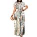 Women's Short-sleeved Printed Pleated Straps Long Skirt Plus Size_voghion.com