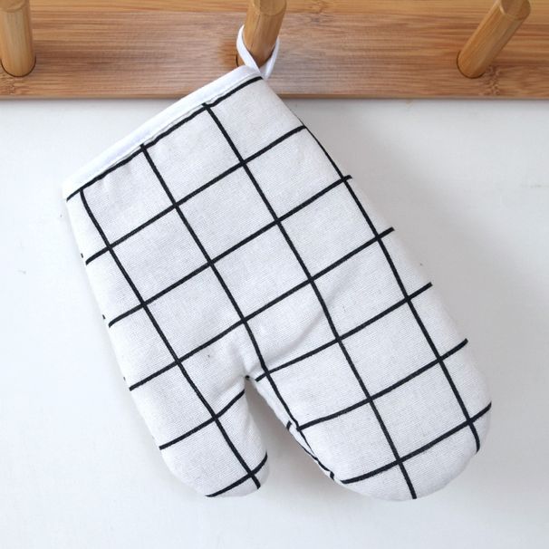 Hitzebeständige Ofenhandschuhe aus Baumwolle und Leinen – 27 cm lange Mikrowellen- und Backhandschuhe mit rutschfestem Griff, klassisches Karomuster (Schwarz/Grau/Weiß)_voghion.com