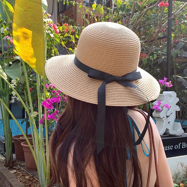 Slaměný klobouk dámský letní slunečník přímořský slunečník letní klobouk s velkou krempou UV opalovací krém klobouk příliv a odliv_voghion.com