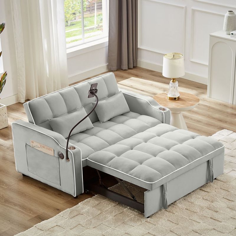 1 Versatile Foldable Sofa Bed In 3 Lengths, Modern Sofa Sofa Sofa Velvet Pull-out Bed, Adjustable Back And With USB Port And Ashtray And Swivel Phon_voghion.com