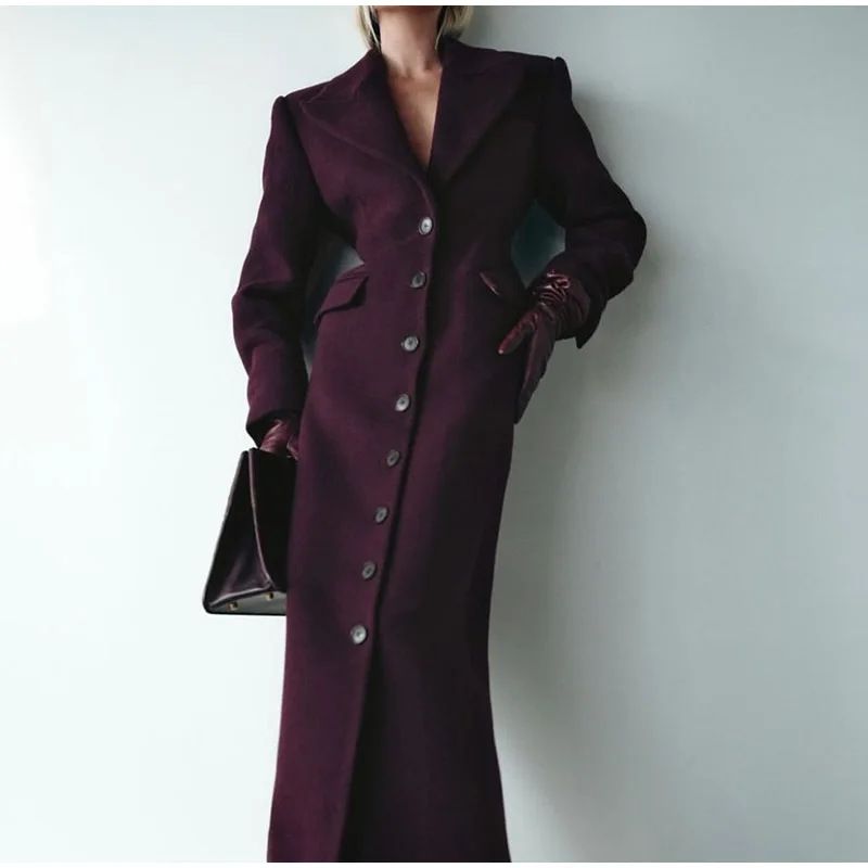 Women's Clothing Woolen Coat With Elegant Temperament, Lapel, High Waist And Long Woolen Coat_voghion.com