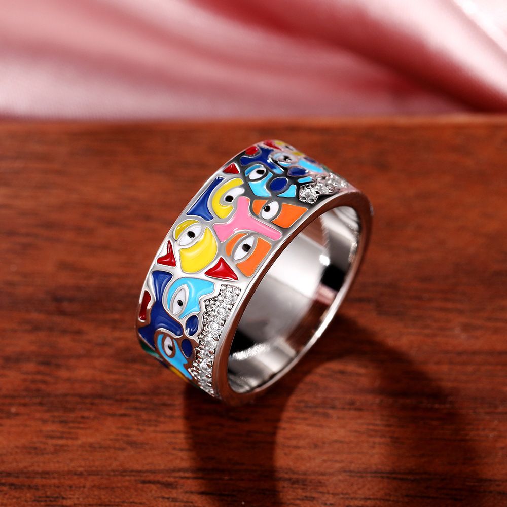 Anello da donna con occhio di famiglia in smalto colorato a goccia di olio Cao Shi_voghion.com