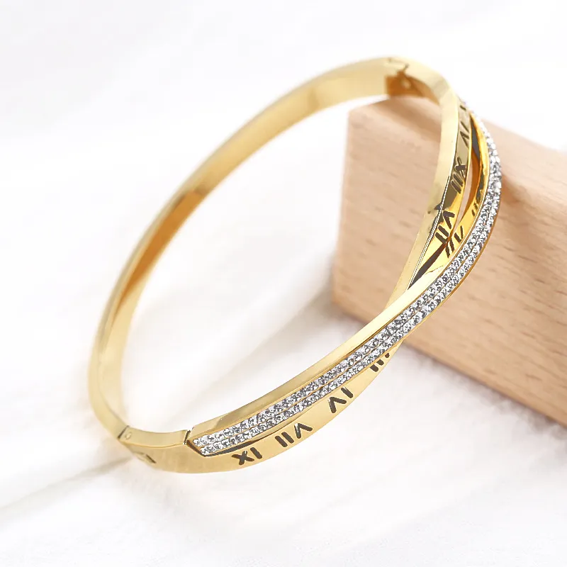 Roman Letters Titanium Steel Bracelet Hollow Female Letter Buckle Bracelet K Gold Star Bracelet_voghion.com