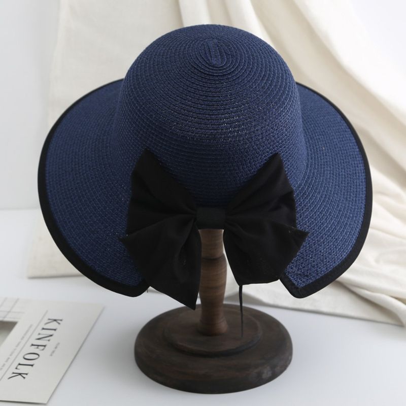 Nieuw binnen Elegante dames stro dame strand zomer zon floppy brede rand opvouwbare emmer pet zonnebrandcrème hoed voor buiten kamperen wandelen_voghion.com