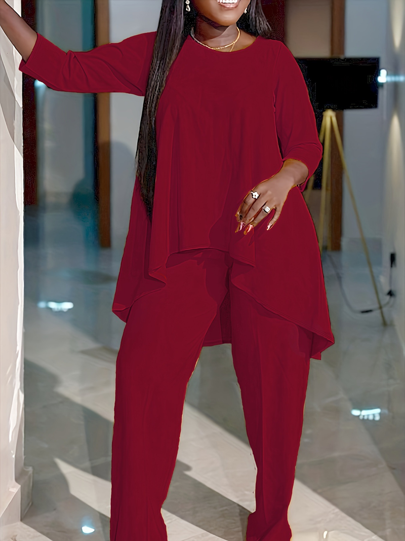 Women's clothes fashion temperament large size long-sleeved two-piece set_voghion.com