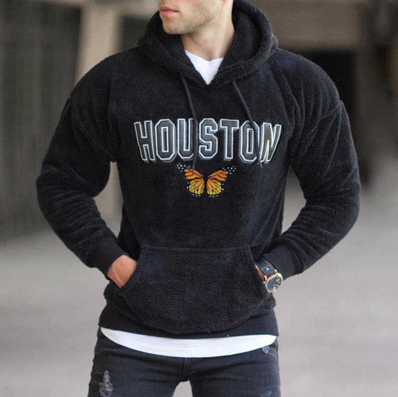 Maglione alla moda sciolto da uomo in pile autunnale con cappuccio 2023_voghion.com