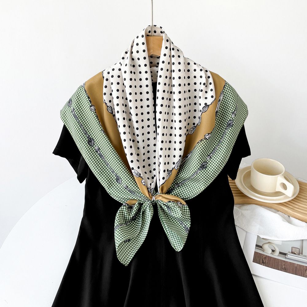 Pearl Wave Dot Design 90 Thin Breathable  Silk Square Sunscreen Travel Shawl Tie Hair Scarf_voghion.com