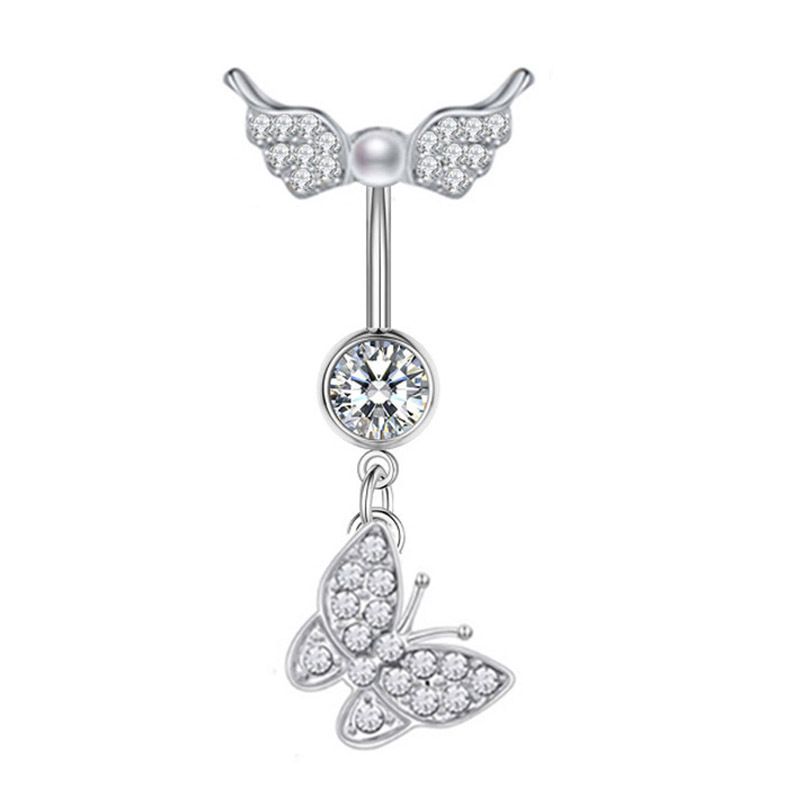 Piercing all'ombelico in acciaio inossidabile con zircone, nuovi gioielli con ciondolo a forma di farfalla con perla, transfrontalieri europei e americani_voghion.com
