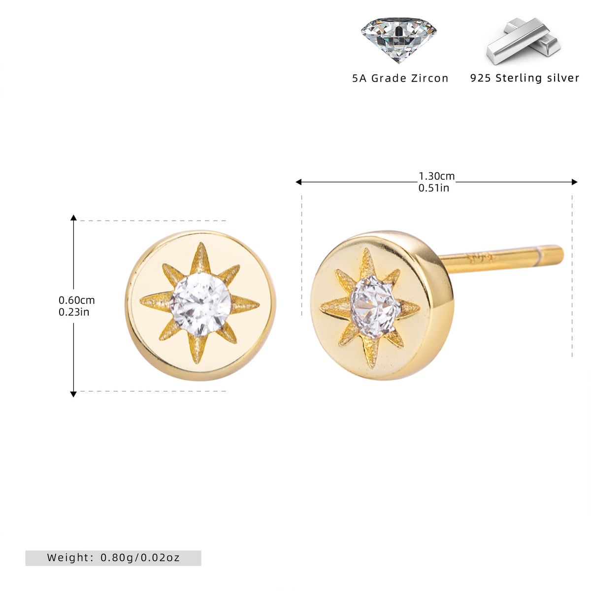 Eleganti orecchini a bottone a forma di stella a 8 punte da donna in argento Sterling 925, ipoallergenici e leggeri, adatti all'uso quotidiano._voghion.com
