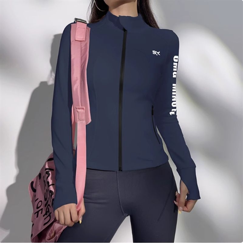 Ropa de mujer, chaqueta deportiva ajustada, con cremallera, informal, ajustada, con cuello alto, para correr, yoga, primavera y otoño, para fitness_voghion.com