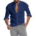 Men's Summer New Linen Stand-up Collar Long-sleeved Men's Cardigan Shirt _voghion.com