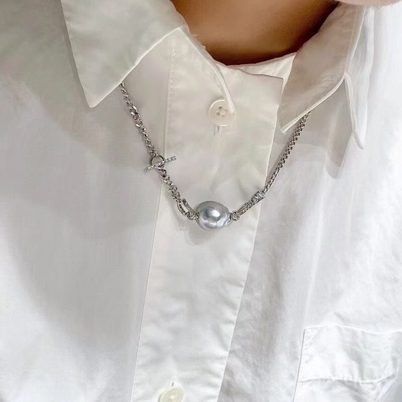 Pearl Accessories S Pure Baroque Irregular Necklace For Women Detachable Multi-Wa Cuban Chain Empt Mount Silver_voghion.com