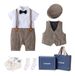 Sommer Kinder Gentleman Kleid Geschenkbox Kurzarm Jumpsuit Weste Hut Set Säuglingskleidung Taufkleid_voghion.com