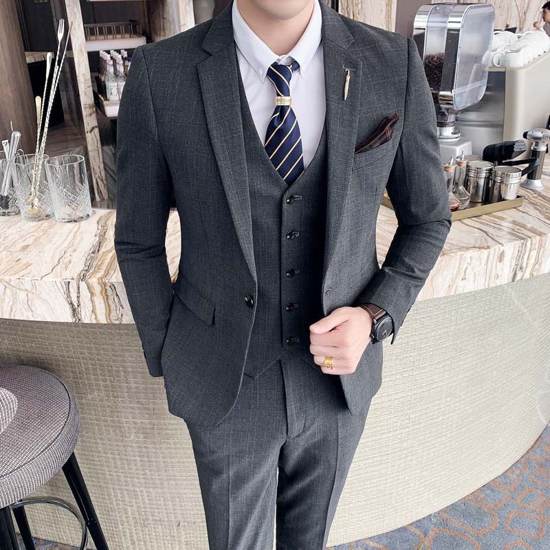 Herretøj 2024 mode nyt efterår og vinter plaid jakkesæt herre tredelt jakkesæt koreansk stil britisk slim fit bryllup jakkesæt_voghion.com