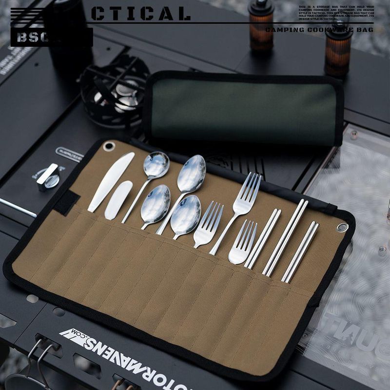 【BK Outdoor】Deer Adventure Home Camping Set Picnic Waterproof Stainless Steel Cutlery With Storage Bag Knife Fork Spoon_voghion.com