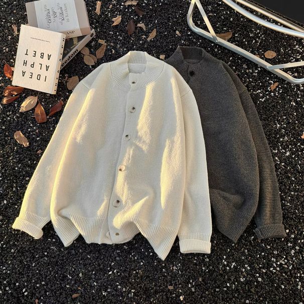 Cardigan oversize da uomo – Pullover in maglia vintage con vestibilità comoda_voghion.com