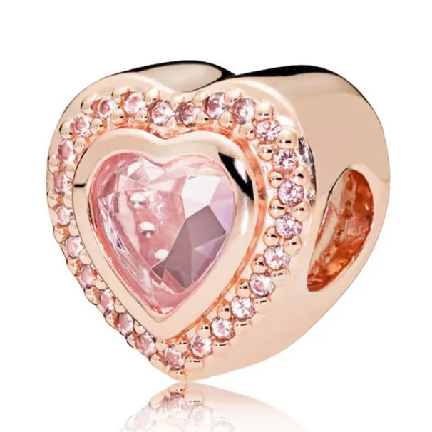 New 925 Sterling Silver Pink Fan Butterfly Love Heart Rose Charm DIY Beads Fit S925 Snake Charms Bracelet Jewelry Making_voghion.com
