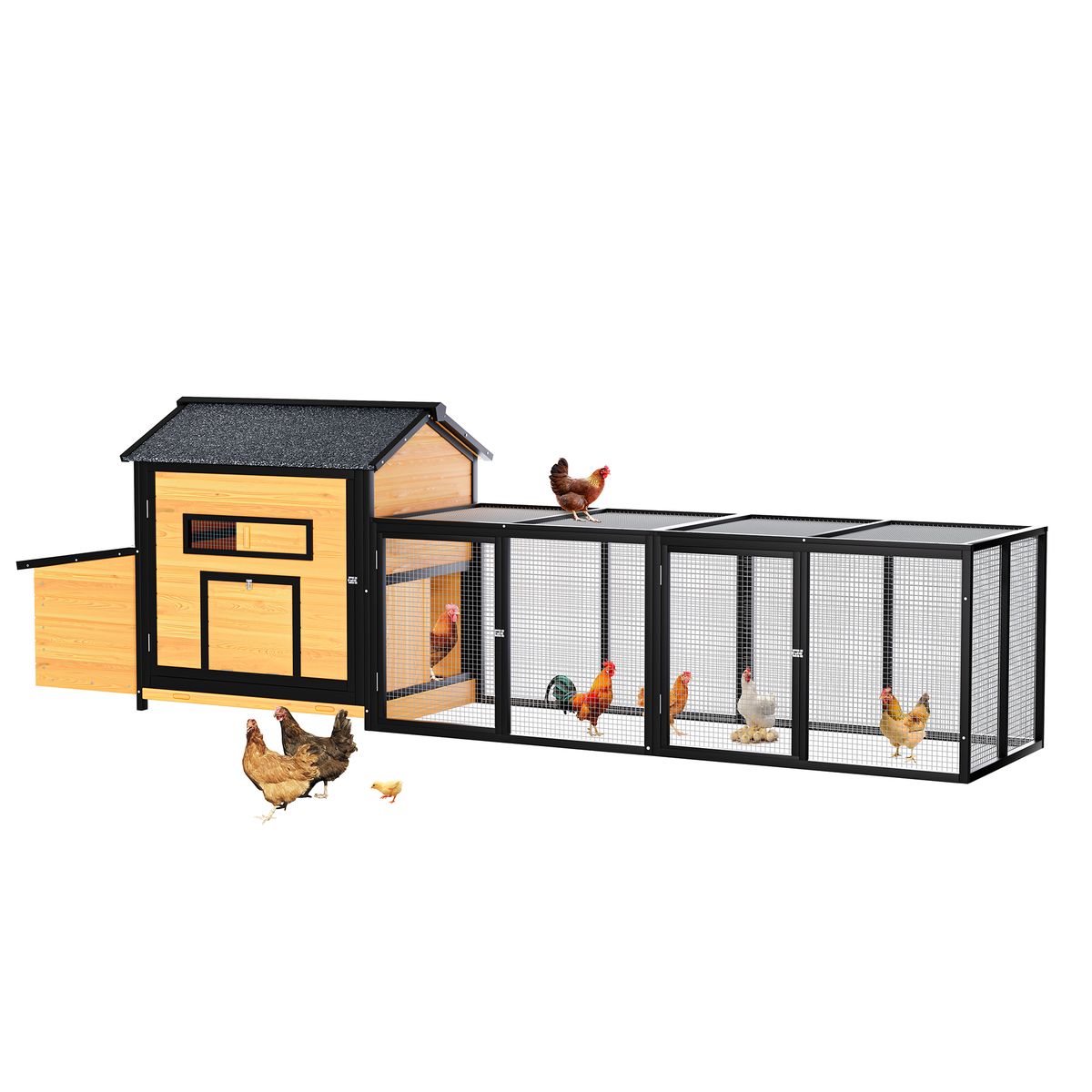 118" Large Wooden Chicken Coop Outdoor Hen House With Nesting Box, Leak-Proof Pull-Out Tray, Asphalt Roof & Free-Range Doors – Secure Poultry Cage For Backyard Farm Use_voghion.com