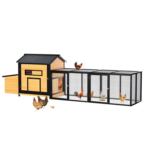 118" Large Wooden Chicken Coop Outdoor Hen House With Nesting Box, Leak-Proof Pull-Out Tray, Asphalt Roof & Free-Range Doors – Secure Poultry Cage For Backyard Farm Use_voghion.com