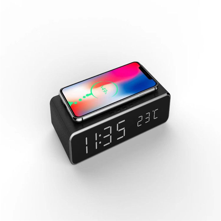 Kablosuz Şarj Zaman Çalar Saat LED Dijital Termometre Kulaklık Telefon Şarj Cihazları iPhone Samsung için Hızlı Şarj Dock İstasyonu_voghion.com