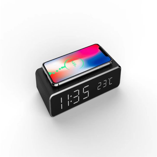 Kablosuz Şarj Zaman Çalar Saat LED Dijital Termometre Kulaklık Telefon Şarj Cihazları iPhone Samsung için Hızlı Şarj Dock İstasyonu_voghion.com