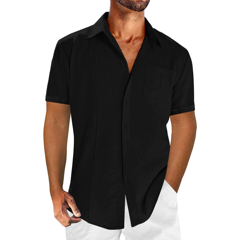Abbigliamento Uomo vendita camicia casual da uomo in pizzo a maniche corte in cotone e lino_voghion.com