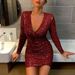 Verve 2025 Outono Inverno Novo Vestido Feminino Sexy Decote em V Bodycon Curto Moda Lantejoulas Vestido Para Mulheres_voghion.com
