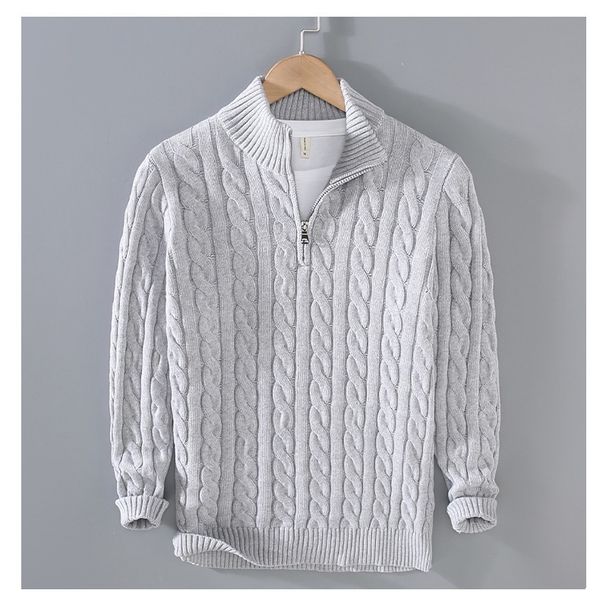 Men's Chunky Knit Sweater – Half-Zip Cable Knit Pullover (Breathable, Machine Washable, S-XXXXL, Grey/Navy/Black)_voghion.com