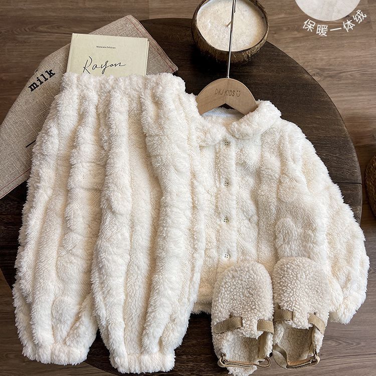 ToyPulse Coss-Bode Gils' Pajama Set 2024 Baby Gil Childen's Thickened Wam Homewea Coal Fleece Autumn Winte Style_voghion.com