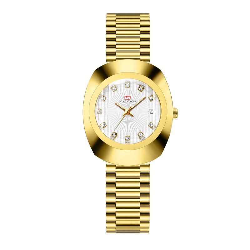 VAVAVOOM Brand Couple Quartz Watch Gold Diamond Waterproof Stainless Steel Calendar Watch_voghion.com